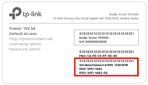 TP-Link VR1600v Barcode